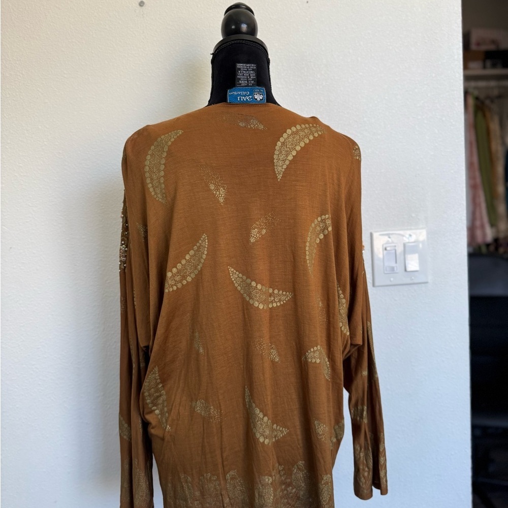 Boho Bali Beaded Sequin Tunic Top OSFM Western Batwing Embellished Festival top - Picture 4 of 6